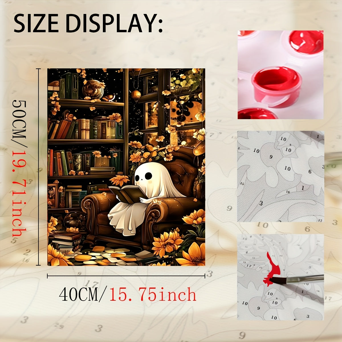 DIY Digital Painting Kit Library Scene Ghost Reading Autumn Canvas Home Decor