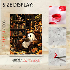 DIY Digital Painting Kit Library Scene Ghost Reading Autumn Canvas Home Decor