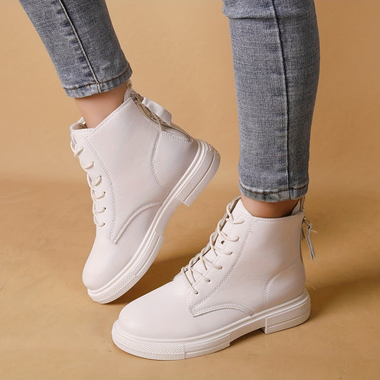Women's Double Zipper Combat Boots Chunky Low Heel Short Boots