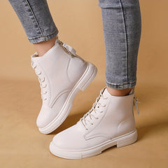 Women's Double Zipper Combat Boots Chunky Low Heel Short Boots