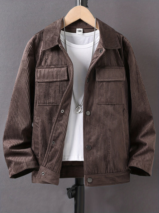 Boys Stand Collar Fleece Button Down Jacket