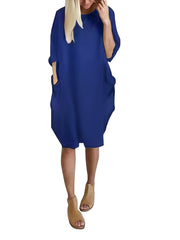 Long Sleeve Round Neck Dress With Pockets