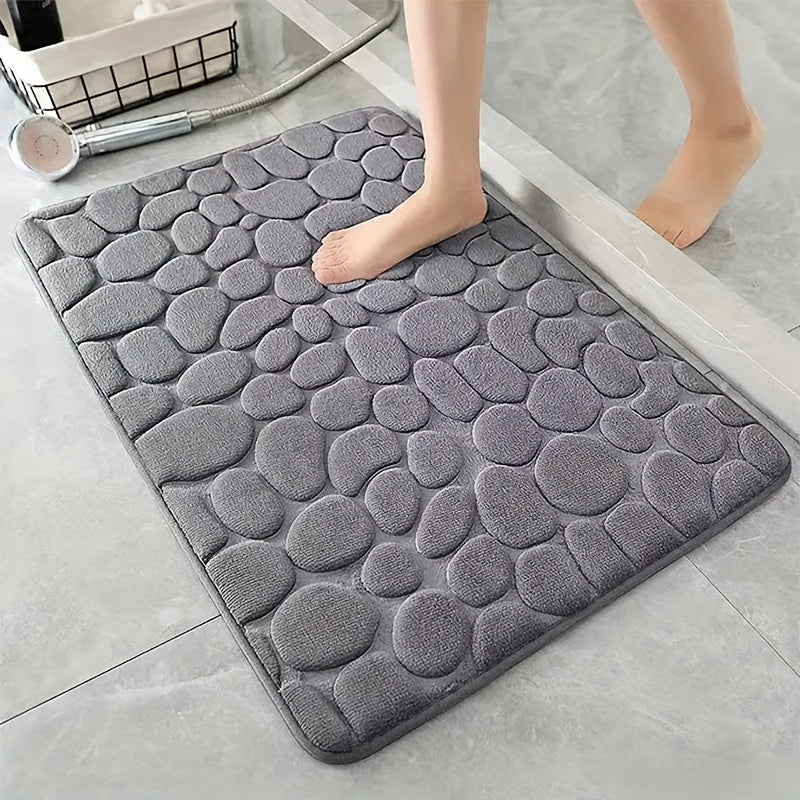 Memory Foam Bath Rug Cobblestone Embossed Bathroom Mat