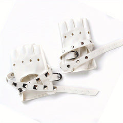 Punk PU Leather Half Finger Gloves Rivet Gothic Hollow Out Gloves Women