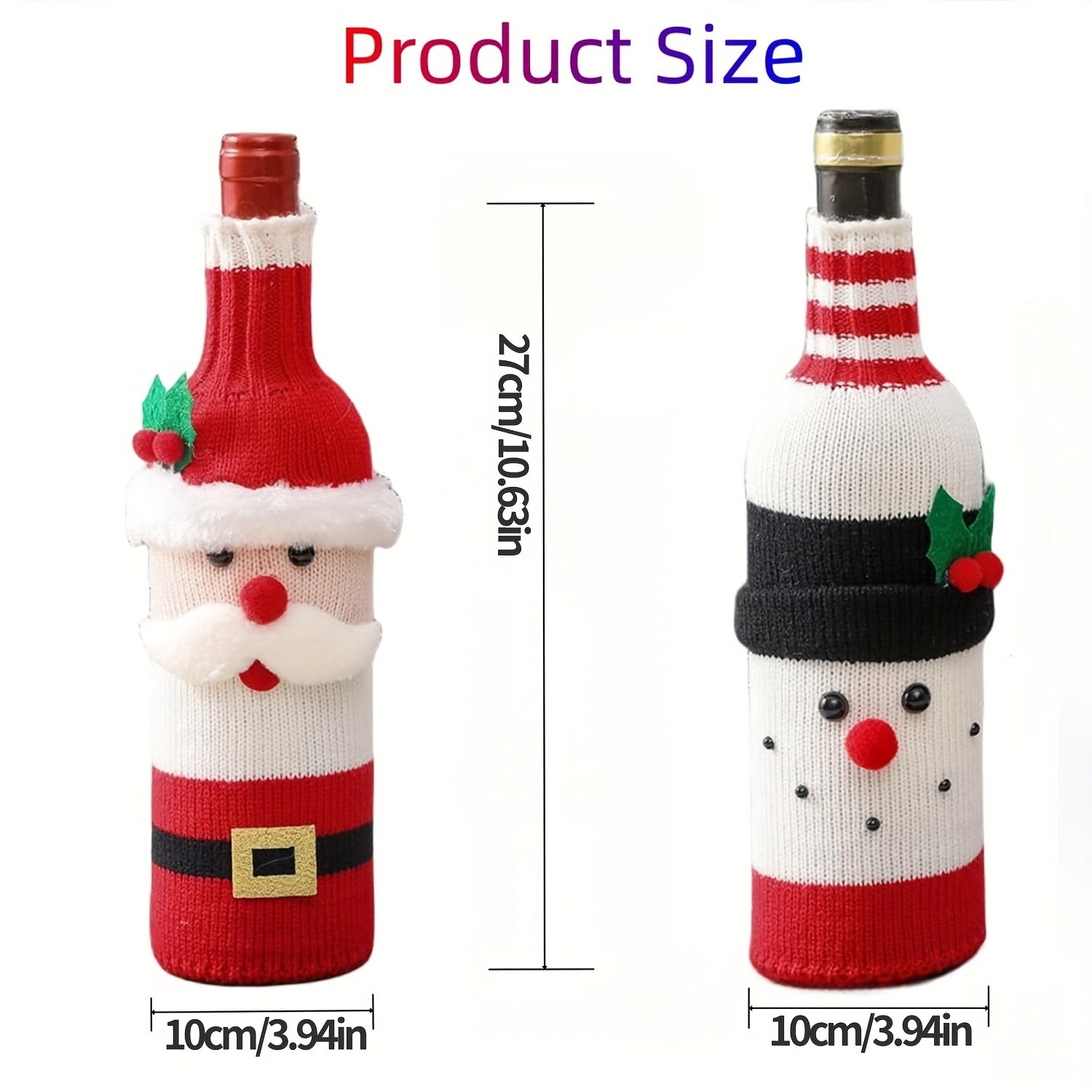 2 Pack Christmas Wine Bottle Set Cartoon Knit Snowman Santa Decoration