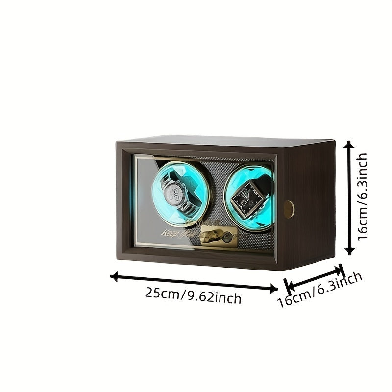 Wood Grain Lithium Watch Winders, 2 Slots, LED Light