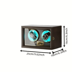 Wood Grain Lithium Watch Winders, 2 Slots, LED Light