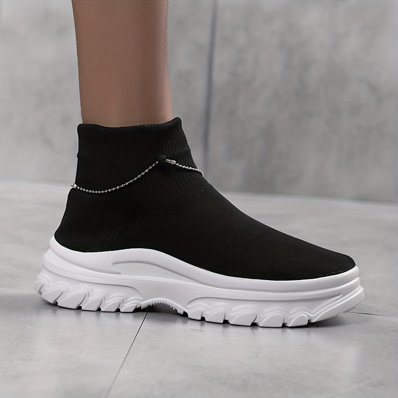 Women's High Top Slip on Socks Sneakers Chain Decor Comfy Non Slip Walking Shoes
