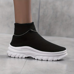 Women's High Top Slip on Socks Sneakers Chain Decor Comfy Non Slip Walking Shoes