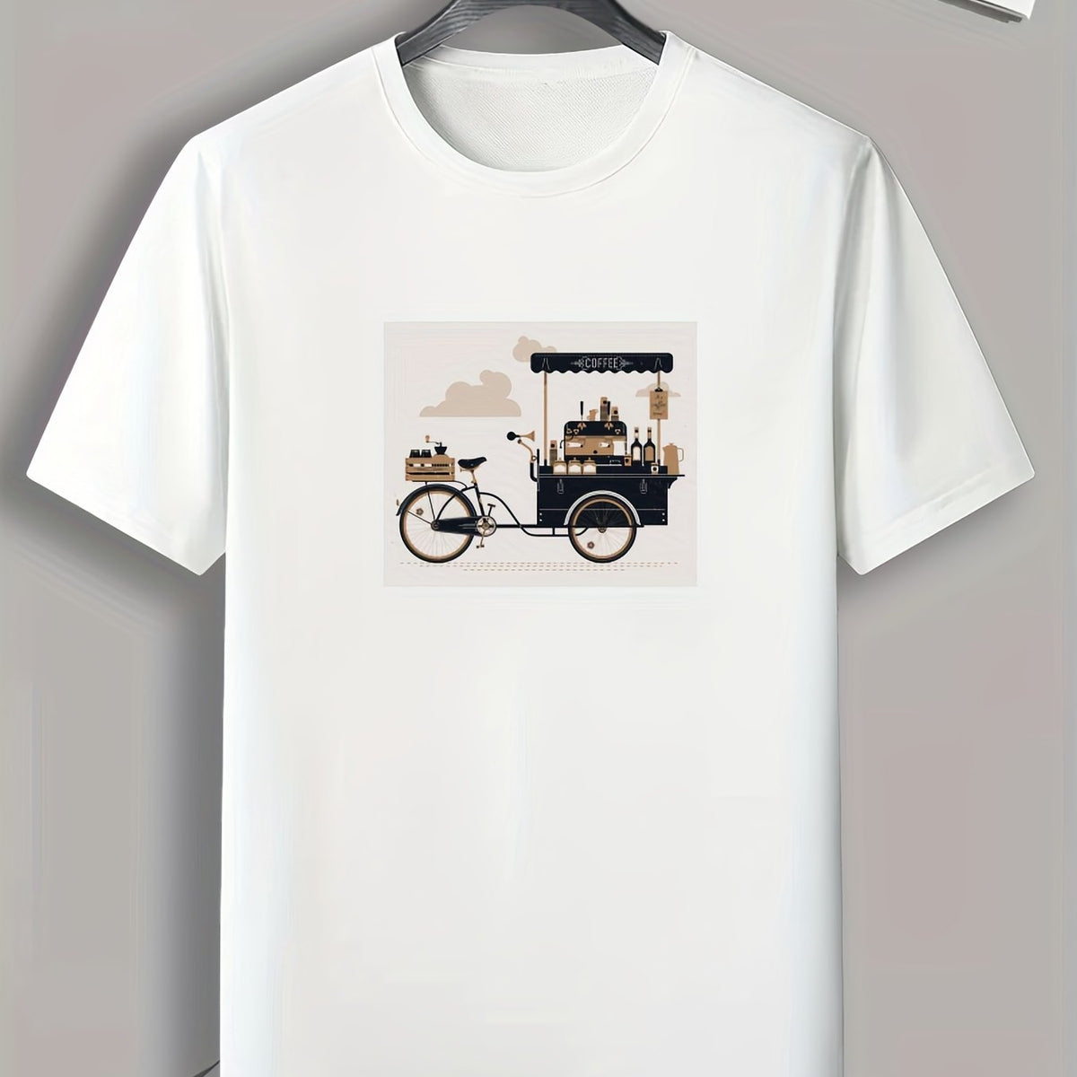 Coffee Stand Print Men's Comfy T shirt Active Slightly Stretch Tee