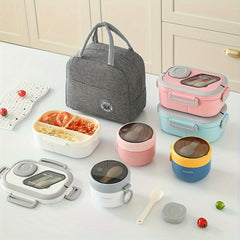 3pcs HEART LEAF Reusable Insulated Lunch Box Set Portable Thermal Bento Containe