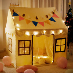 Large Children's Game Tent with Windows, Star Strings, Flags, Tassel Strings