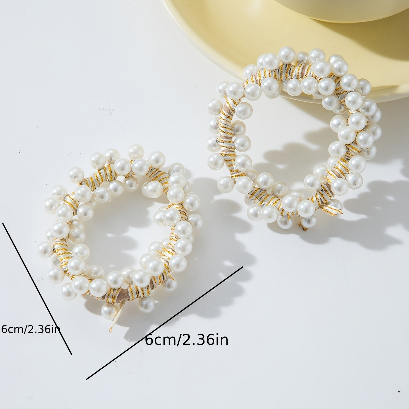 2pcs Faux Pearl Beaded Hair Tie Elastic Hair Ring