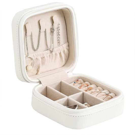 Leather Jewelry Box Organizer Travel Case Locket Necklace Earring Ring Holder Di