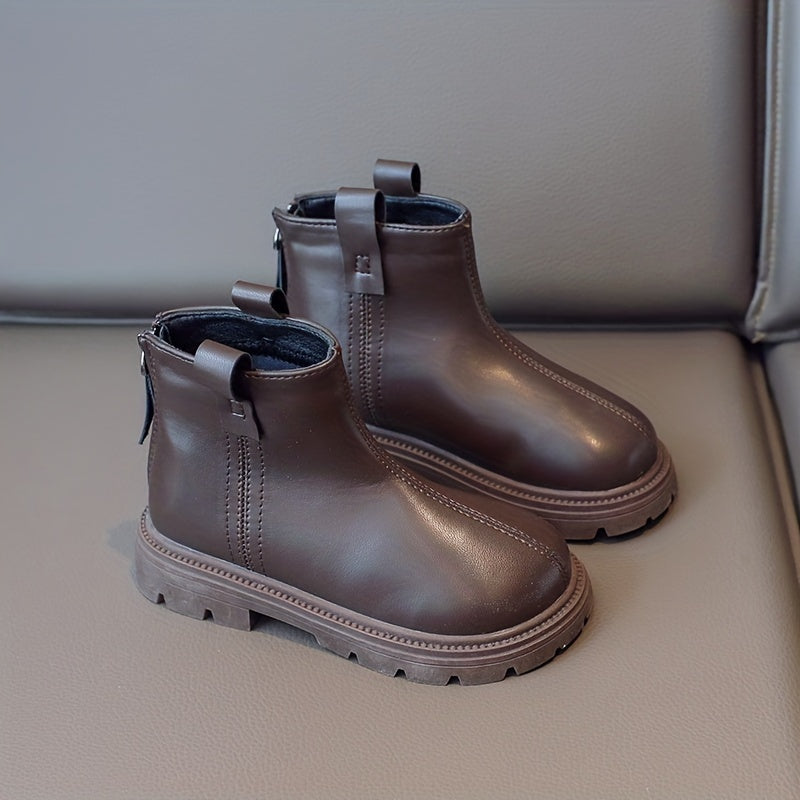 Boys Solid Non Slip Zipper Boots for Indoor Outdoor Travel