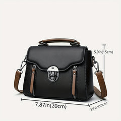 Retro Buckle Handbag Contrast Crossbody Bag Flap Zipper Detail Versatile Purse