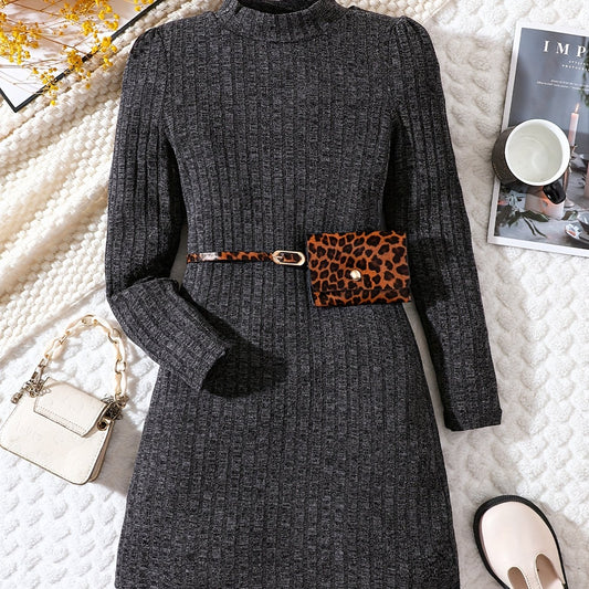 Girls' Stand Collar Knitted Dress Holiday Party Outfit