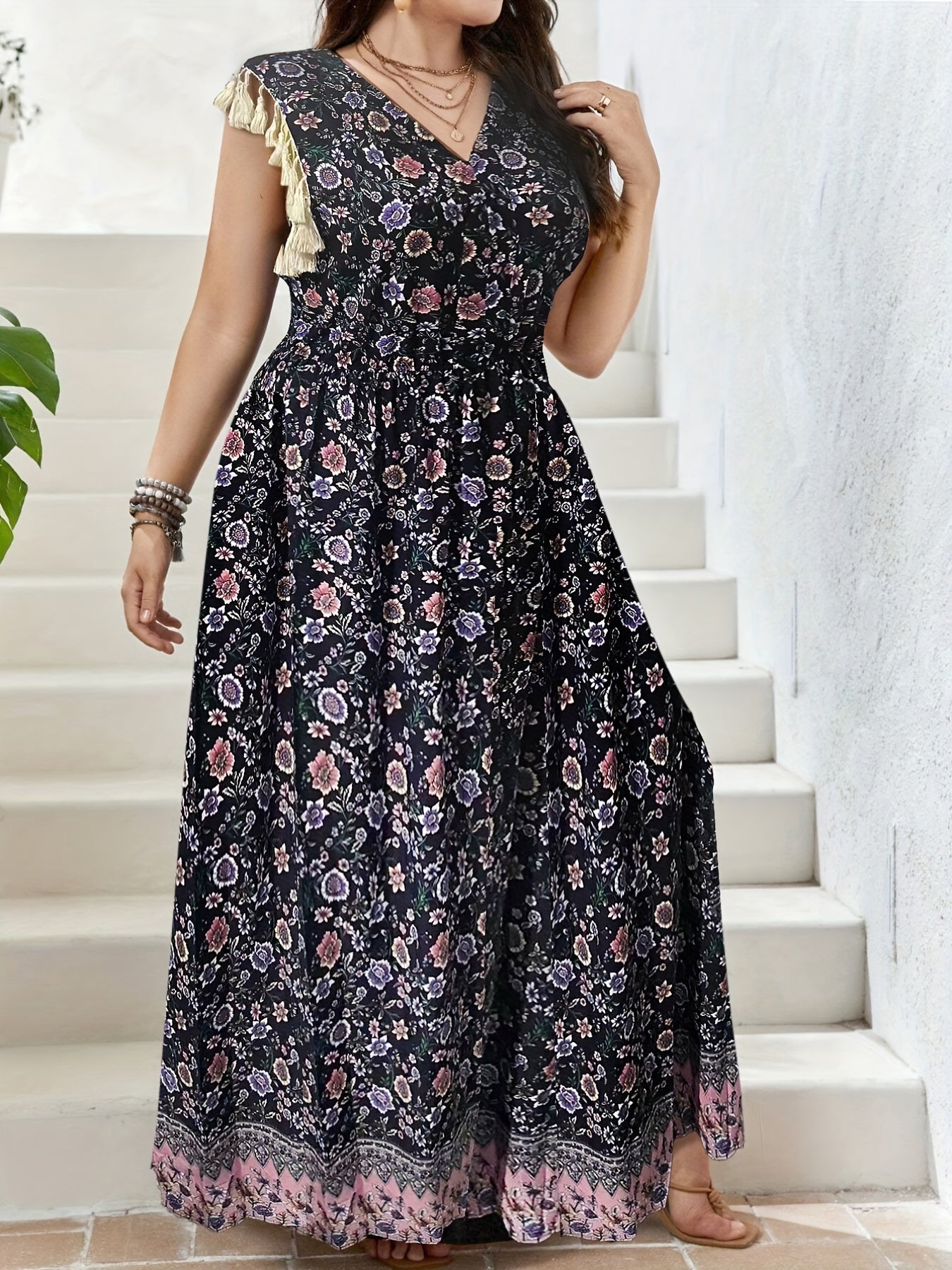 Boho Tank Dress Women's Plus Size Floral Print Maxi Dress