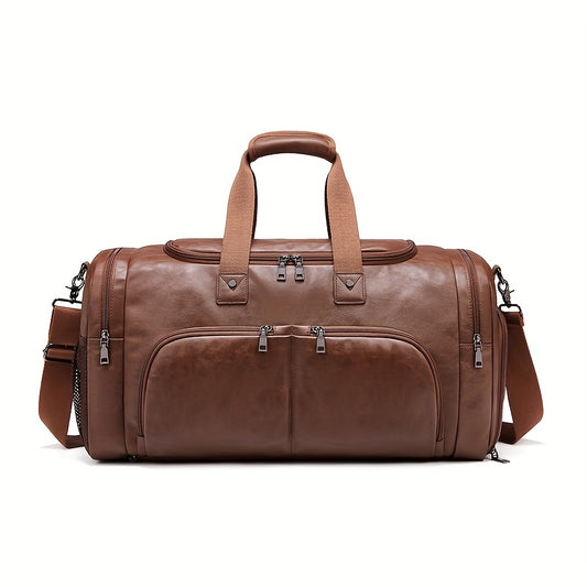 Vintage Large Capacity Travel Duffle Bag Portable PU Leather Sports Gym Bag