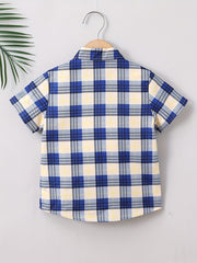 Boys Plaid Shirt Short Sleeves Preppy Style Summer Kids Clothes