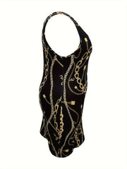 Casual Dress Women's Plus Chain Print Midi Dress