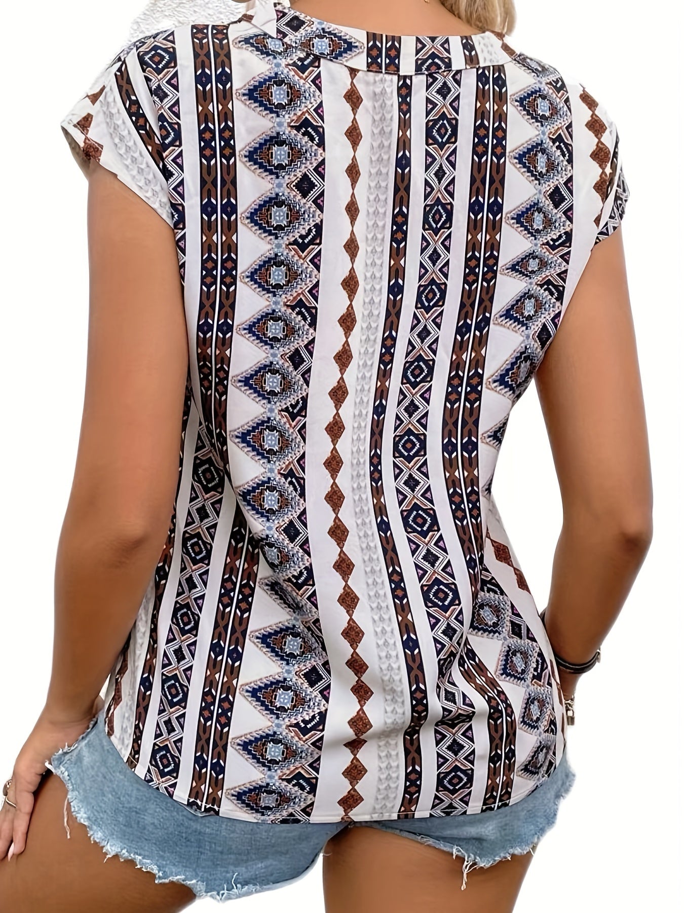 Abstract Print V neck Tank Top Women's Clothing
