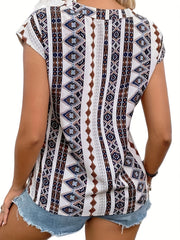 Abstract Print V neck Tank Top Women's Clothing