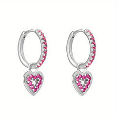 Heart Shape Zircon Decor Dangle Earrings Minimalist Style