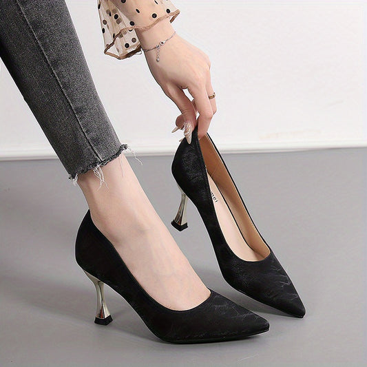 Women's Satin Pointed Toe Slip-On Stiletto Heels Pumps