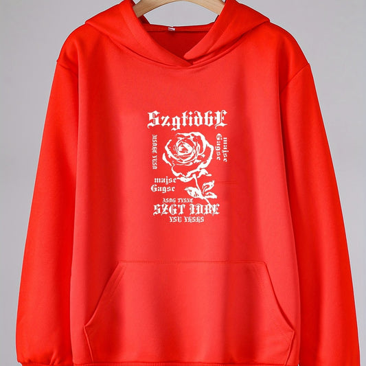 Girls Rose Pattern Hooded Sweatshirt Long Sleeve