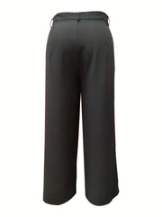 Women's Plus Solid Wide Leg Pants High Rise Button Fly