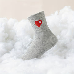 4 Pairs Heart Embroidery Socks Mid Tube Stockings