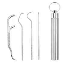 Portable Stainless Steel Toothpick Set with Stand & Bag