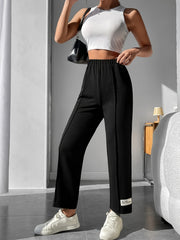  Casual Pants Women's Plus Letter Patched Elastic Waist Straight Leg