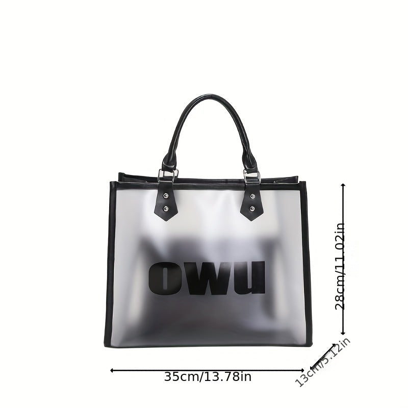Transparent Letter Print Tote Bag Large Capacity PVC Handbag