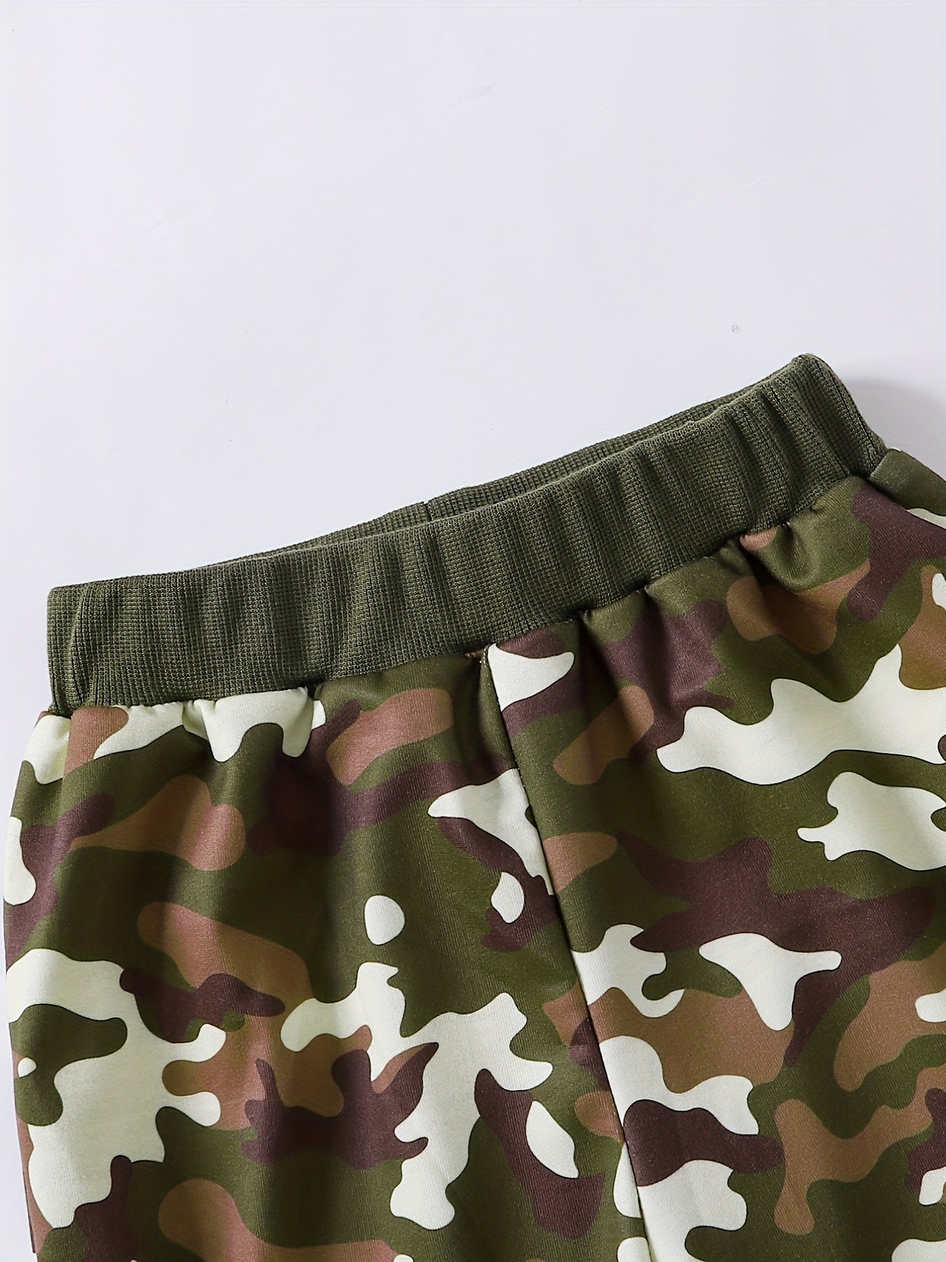 Toddler Boy's Camo Outfit 2pcs Waffle Texture Sweatshirt & Sweatpants Set