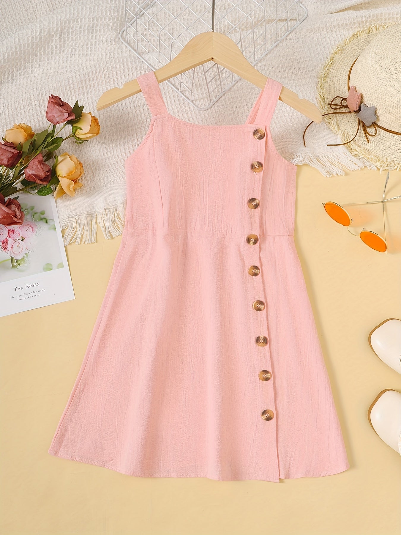 Toddler Girls Button Cotton Cami Dress for Party Beach Vacation