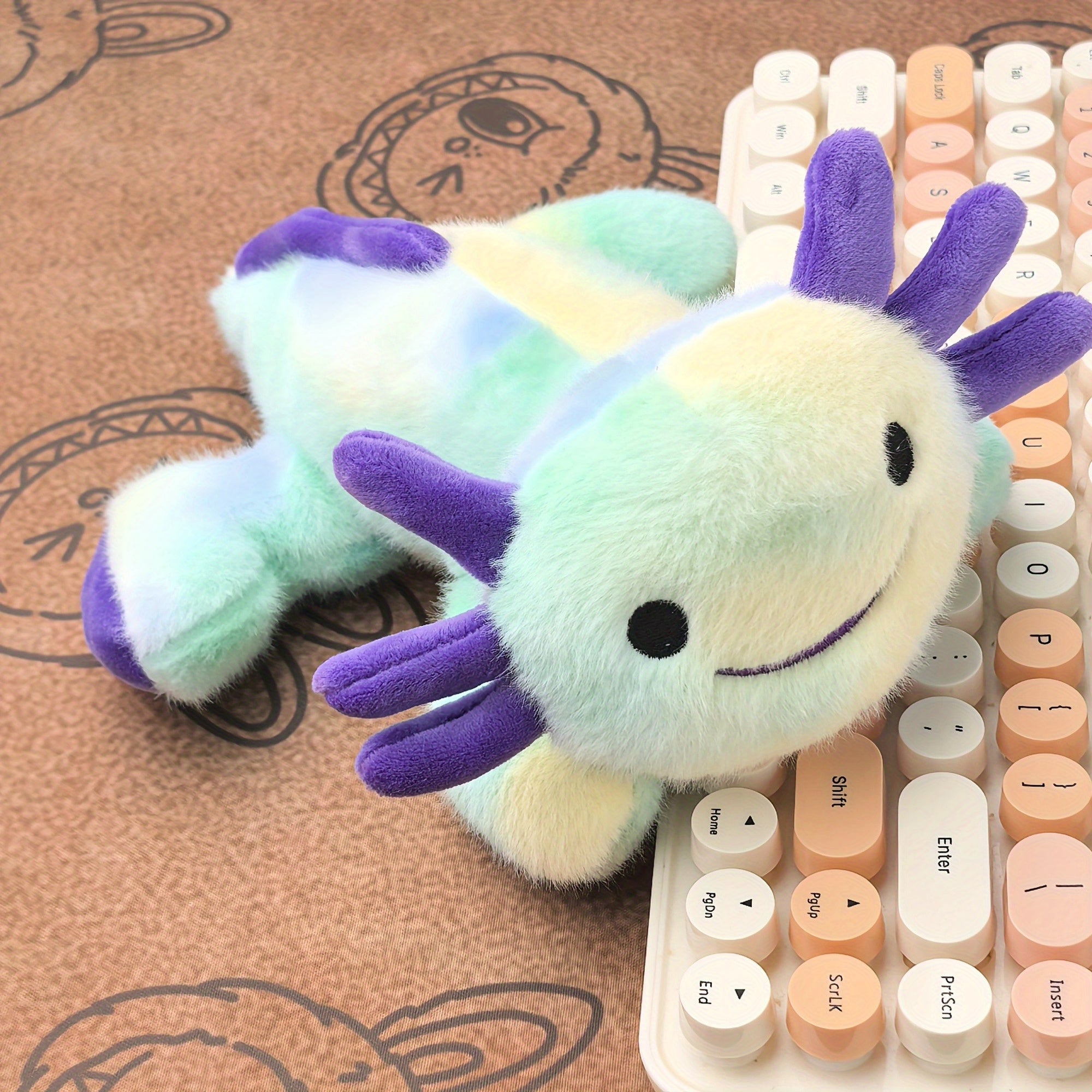 Colorful Axolotl Palm Doll Plush Toy Tie Dye Fabric