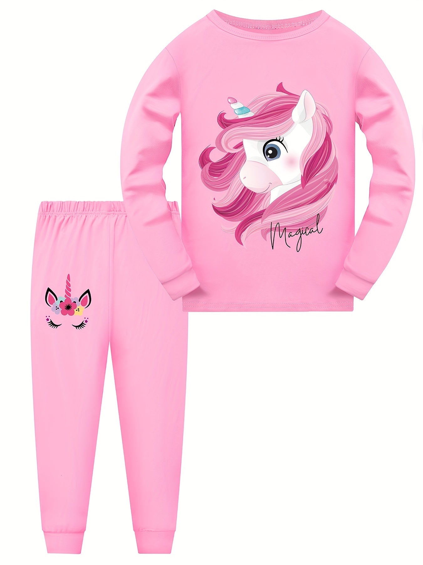 Kid's 2pcs Unicorn Pajamas Set Long Sleeve Top & Pants Comfy PJ Loungewear