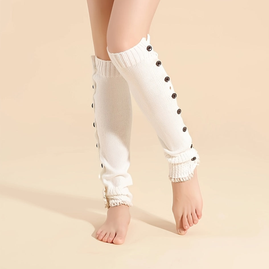 Lace Trim Leg Warmers with Button Decor