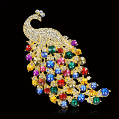 Glamour Zircon Peacock Brooch Pin Multicolor Women Party Wedding