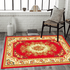 Red Floral Pattern Area Rug Non Slip Floor Mat Coffee Table Rectangle Carpet