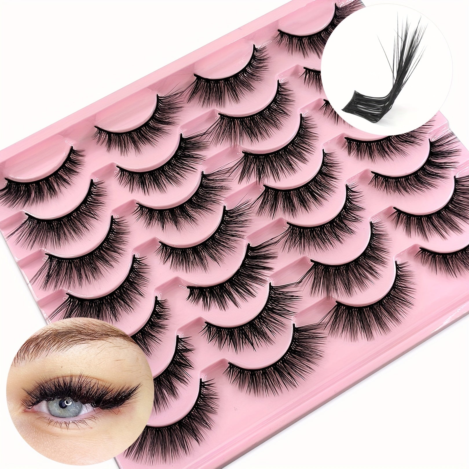 14 Pairs Cat Eye Lashes Natural Cross Faux Mink False Eyelashes