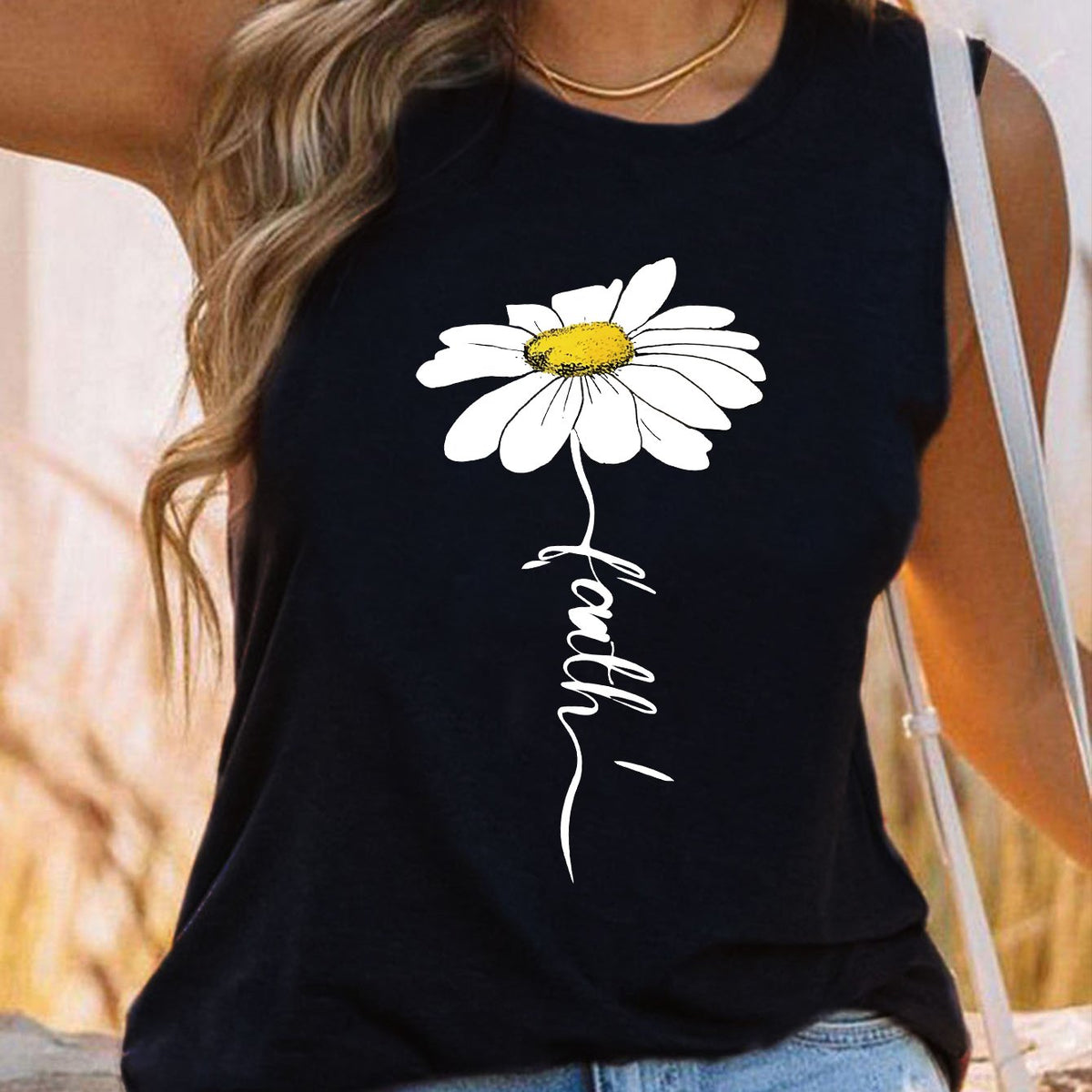 Daisy Print Tank Top for Summer Women's Clothing