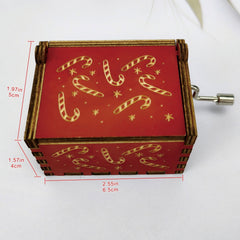 Christmas Music Box Hand Crank Laser Engraved Wood Red Funny Gift