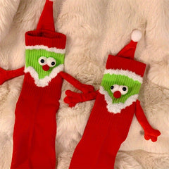 Christmas Magnetic Hands Holding Socks Funny Couple Socks