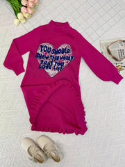 Girls Knitted Heart Jacquard Sweater Dress for Autumn and Winter