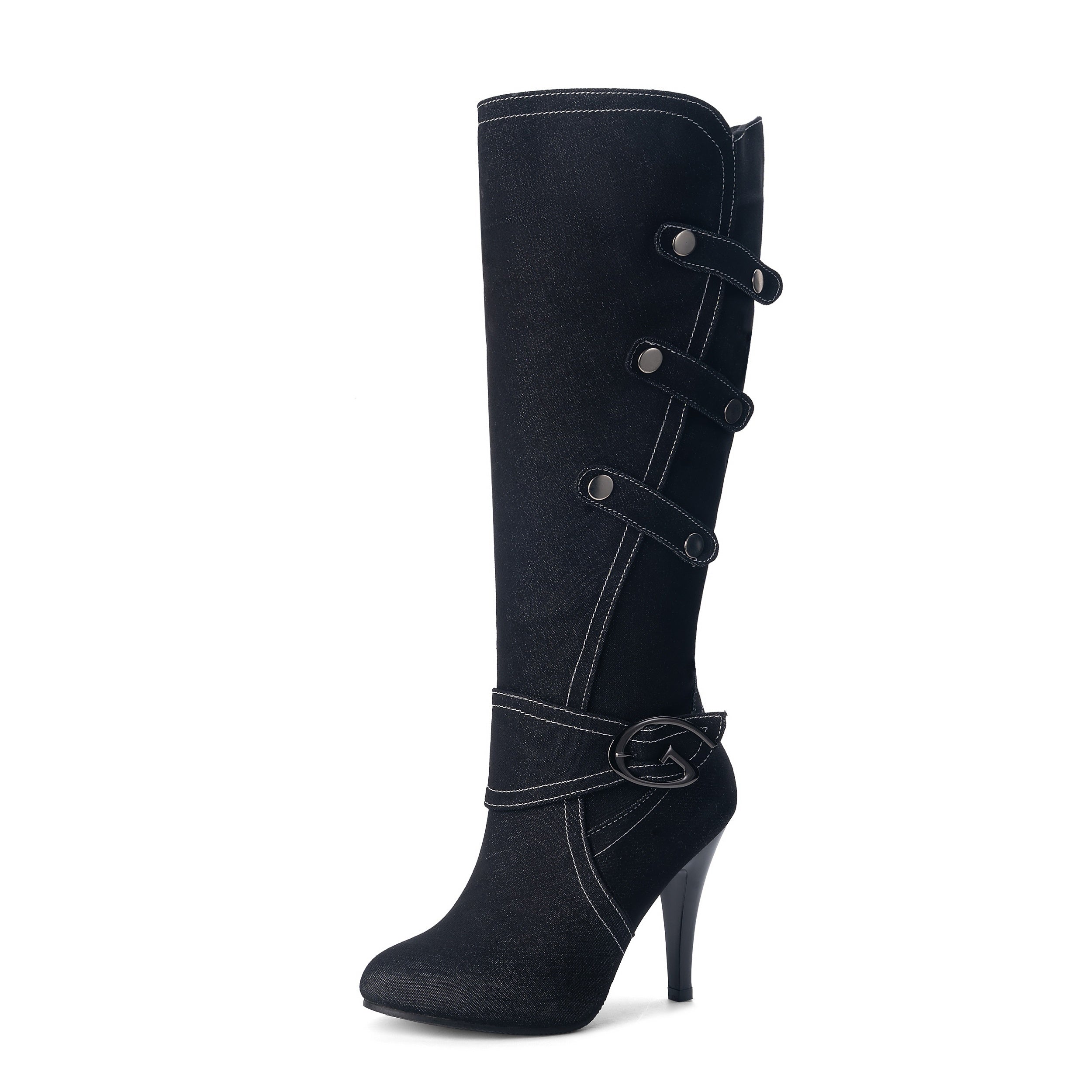 Women's Denim Heeled Long Boots Canvas Knee High Boots