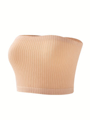 8pcs Ribbed Strapless Bandeau Bras Soft Stretch Everyday Bra Women's Lingerie
