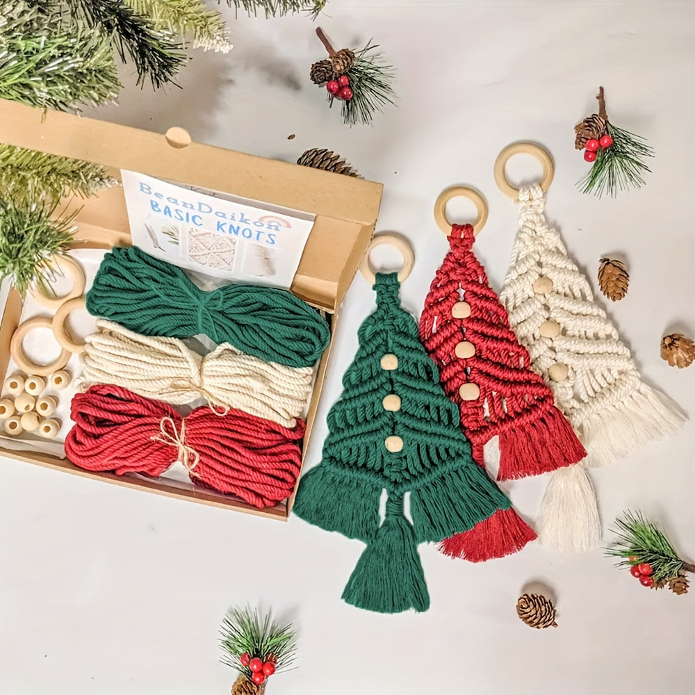 3pcs Christmas Tree DIY Woven Kit Christmas Hand Woven Material Package Set
